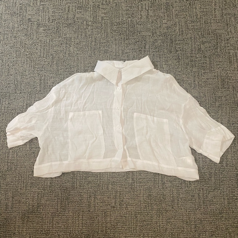 Crop White Button Down Shirt